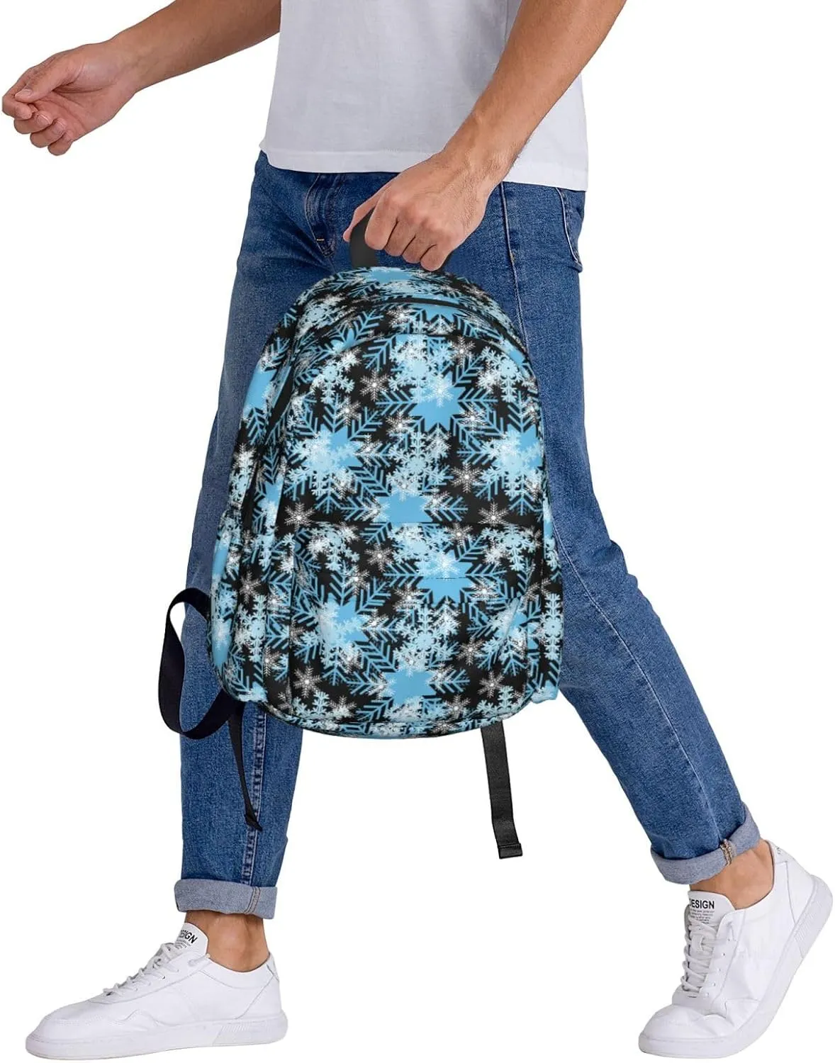 Christmas Snowflakes Blue Backpack Casual Laptop Backpack Large Capacity Double Shoulder Bag Travel Daypack For Women Men