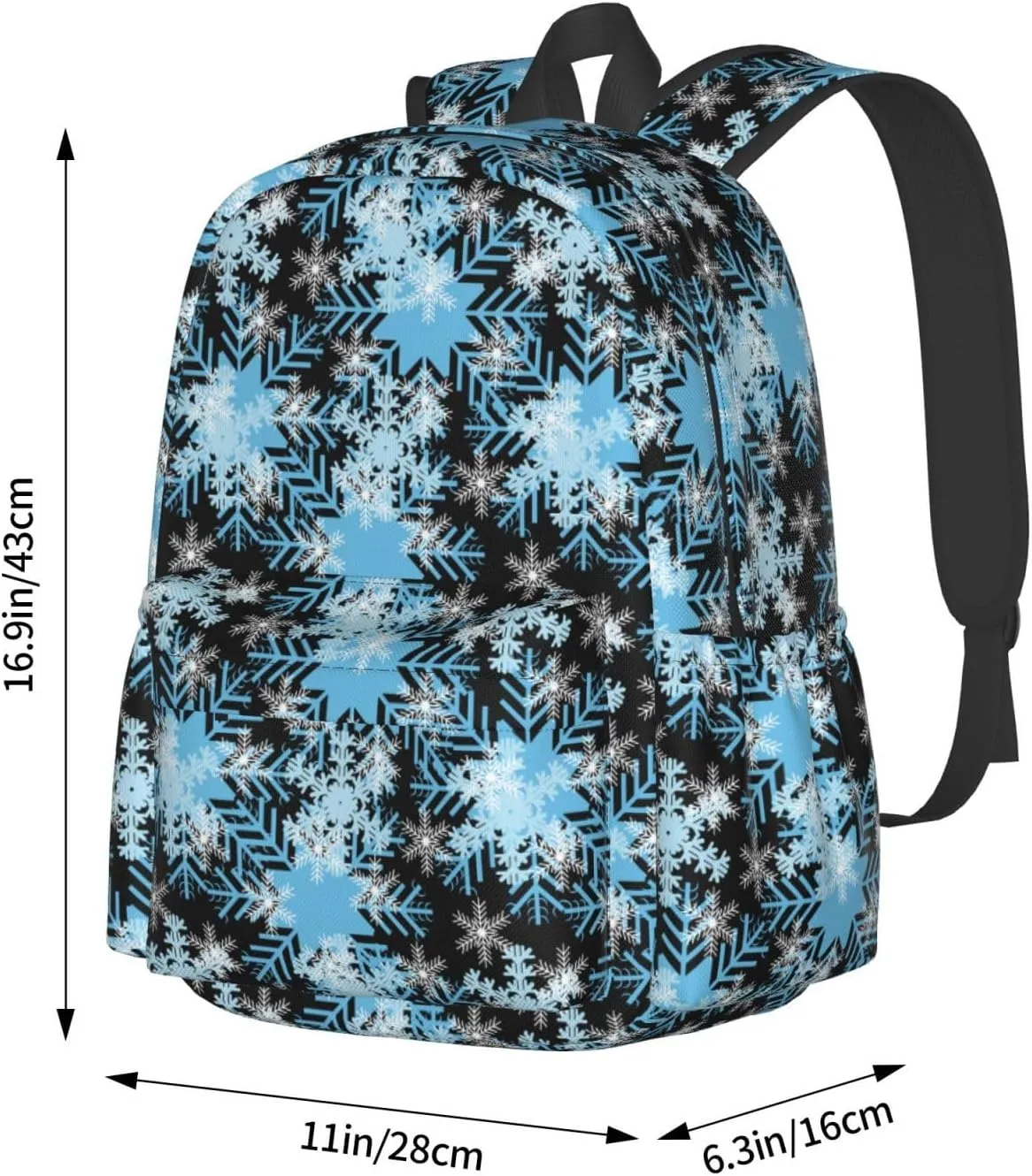 Christmas Snowflakes Blue Backpack Casual Laptop Backpack Large Capacity Double Shoulder Bag Travel Daypack For Women Men