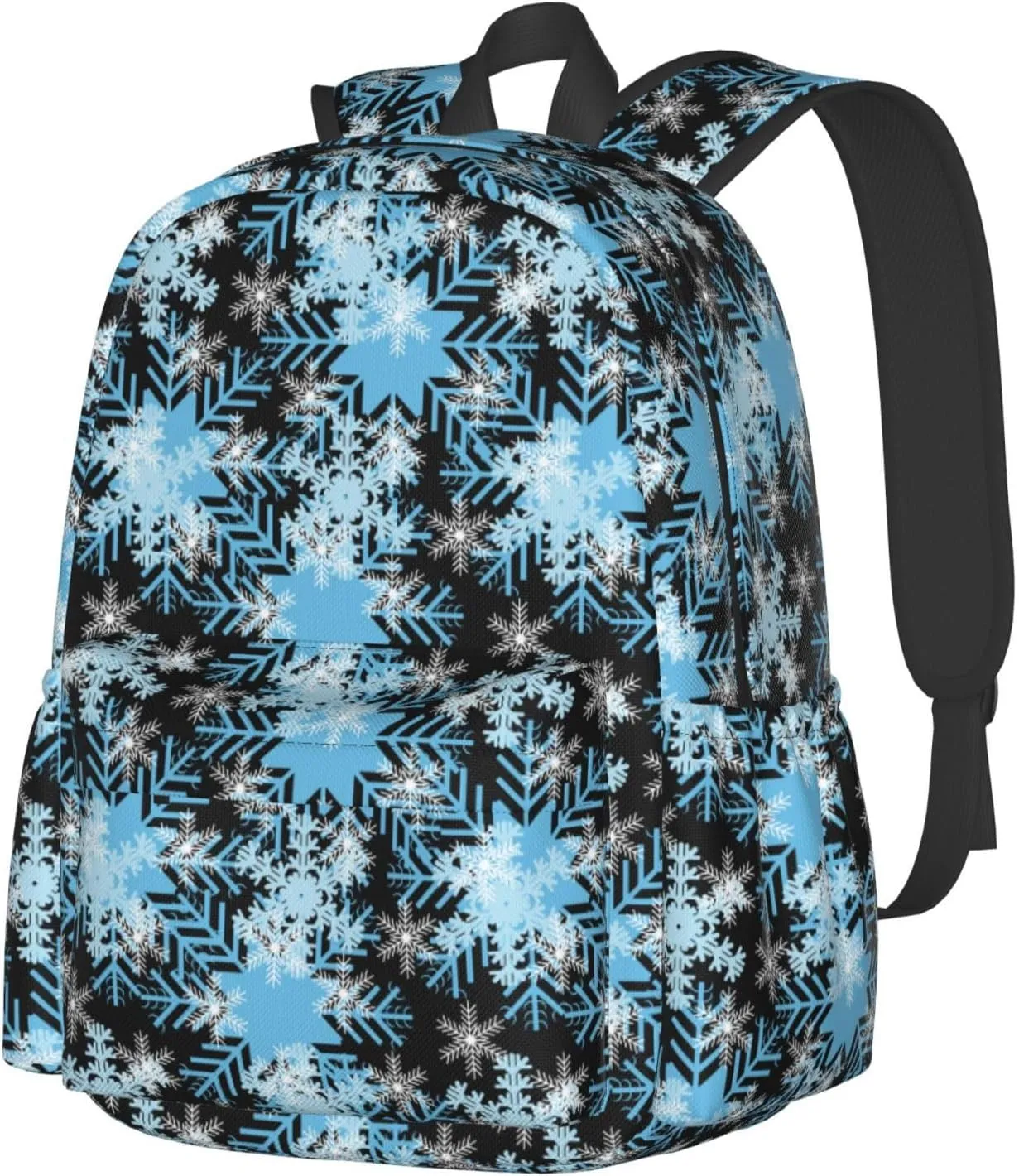 Christmas Snowflakes Blue Backpack Casual Laptop Backpack Large Capacity Double Shoulder Bag Travel Daypack For Women Men