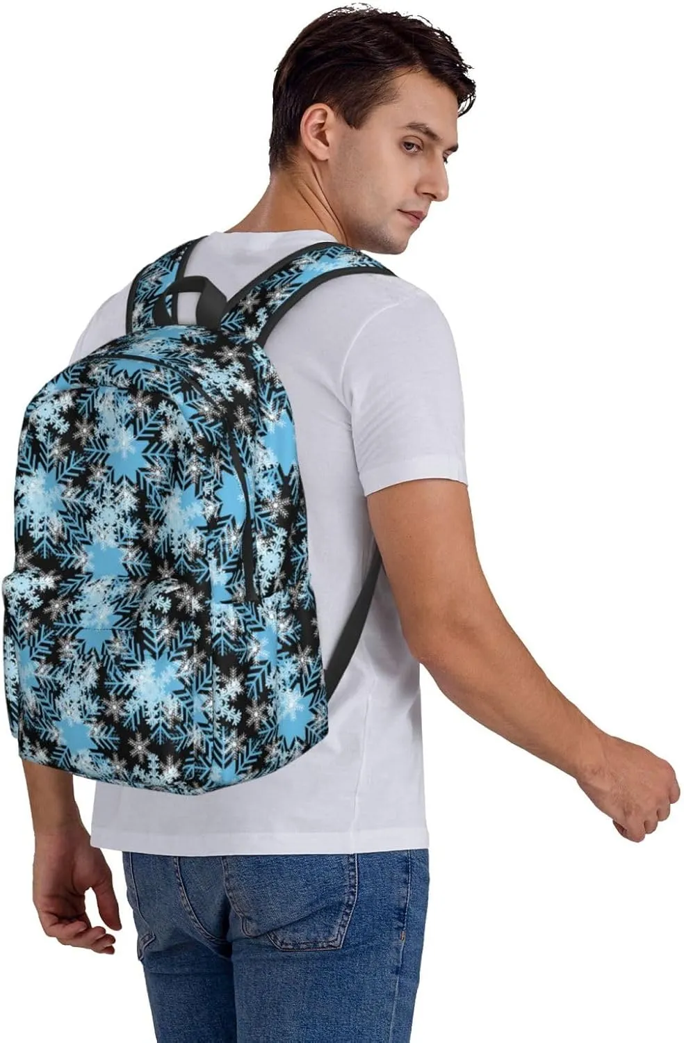 Christmas Snowflakes Blue Backpack Casual Laptop Backpack Large Capacity Double Shoulder Bag Travel Daypack For Women Men