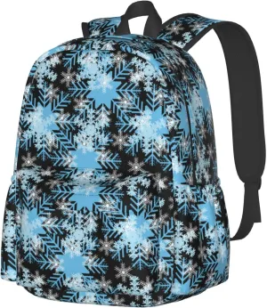 Christmas Snowflakes Blue Backpack Casual Laptop Backpack Large Capacity Double Shoulder Bag Travel Daypack For Women Men