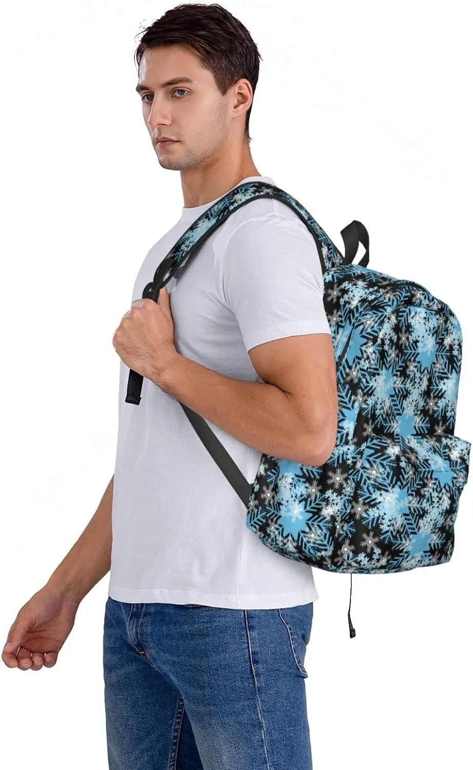 Christmas Snowflakes Blue Backpack Casual Laptop Backpack Large Capacity Double Shoulder Bag Travel Daypack For Women Men