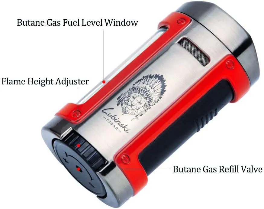 Cigar Lighter   Leather Case Windproof Butane Quadruple Torch Jet Blue Flame Cigarette Lighter for Cigar Cooking BBQ Topsense