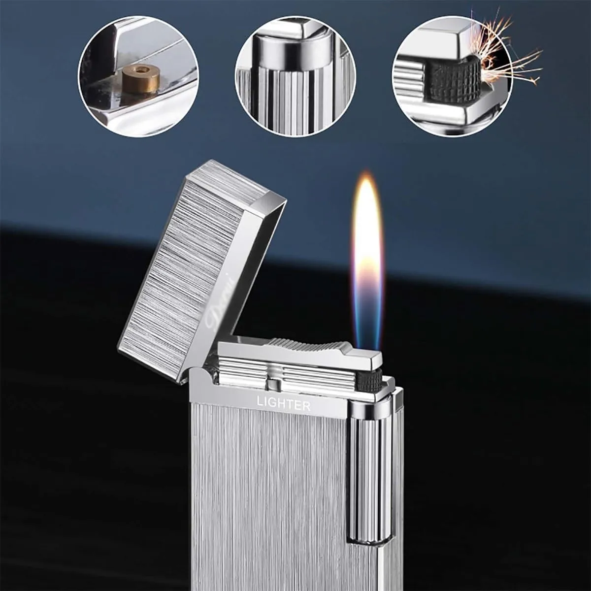 Classic Butane Lighter, Retro Soft Flame Refillable Lighter, Flint Lighter Traditional Flame Windproof Adjustable Soft Flame Lighter, Suitable for Men's Dad Husband Lighter Gift (Butane Not Included)(