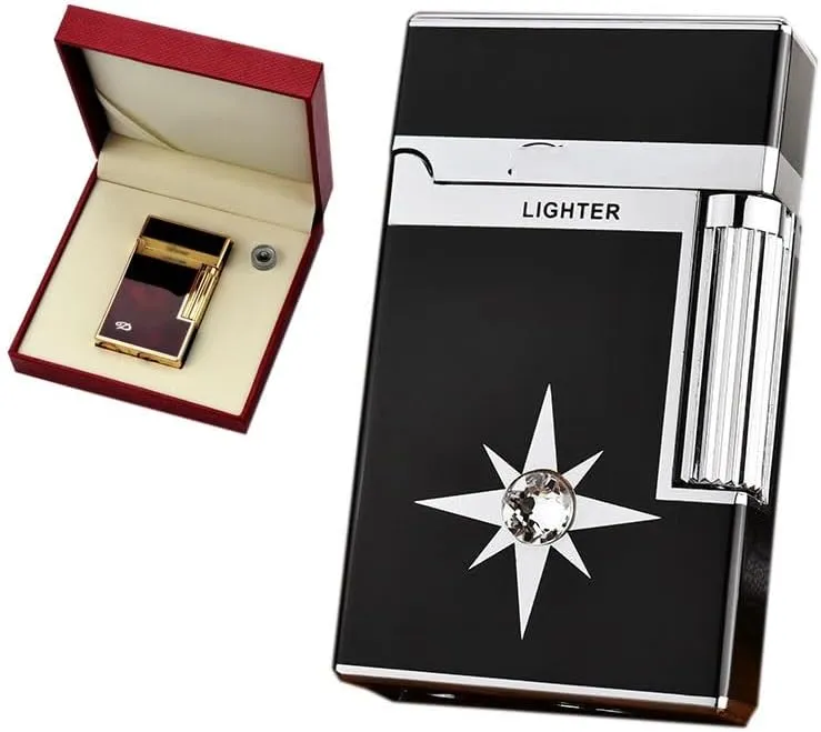 Classic Grinding Wheel Lighter, Flint Side Slide Igniter, Adjustable Soft Flame Lighter Butane Refillable Gas Lighter, Gifts for Men Husband,Father(Black 5)