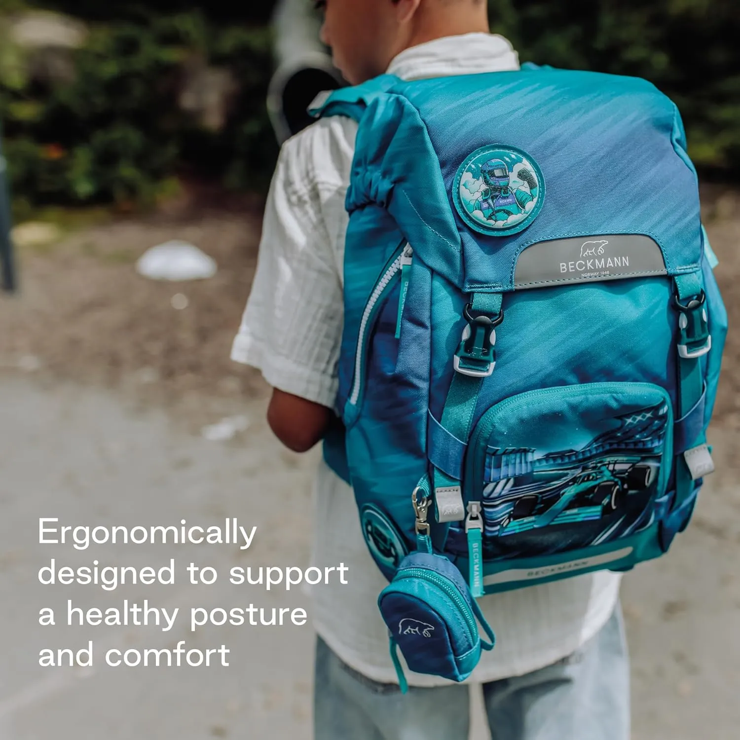 CLASSIC School Backpack for Kids – Ergonomic, Lightweight, Adjustable, Spacious Compartments, Durable – Ages 5-8, Elementary school, 1st & 2nd grade. 22 lt. RACING, BLUE