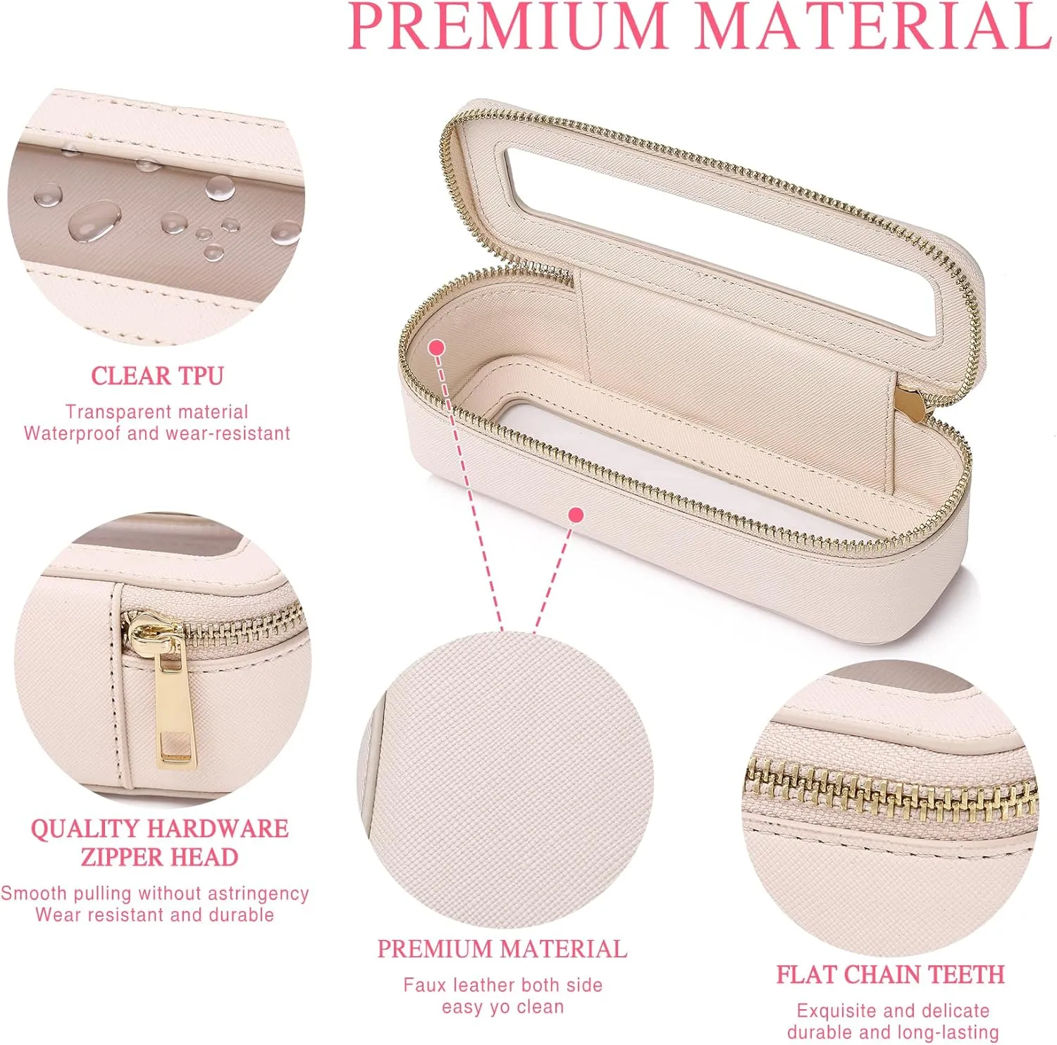 Clear Travel Makeup Bag with Brush Bag Portable Transparent Cosmetic Bag and Toiletry Bag Waterproof Clear Makeup Bag with Zipper Car Bag for Women (Beige, L Slim)