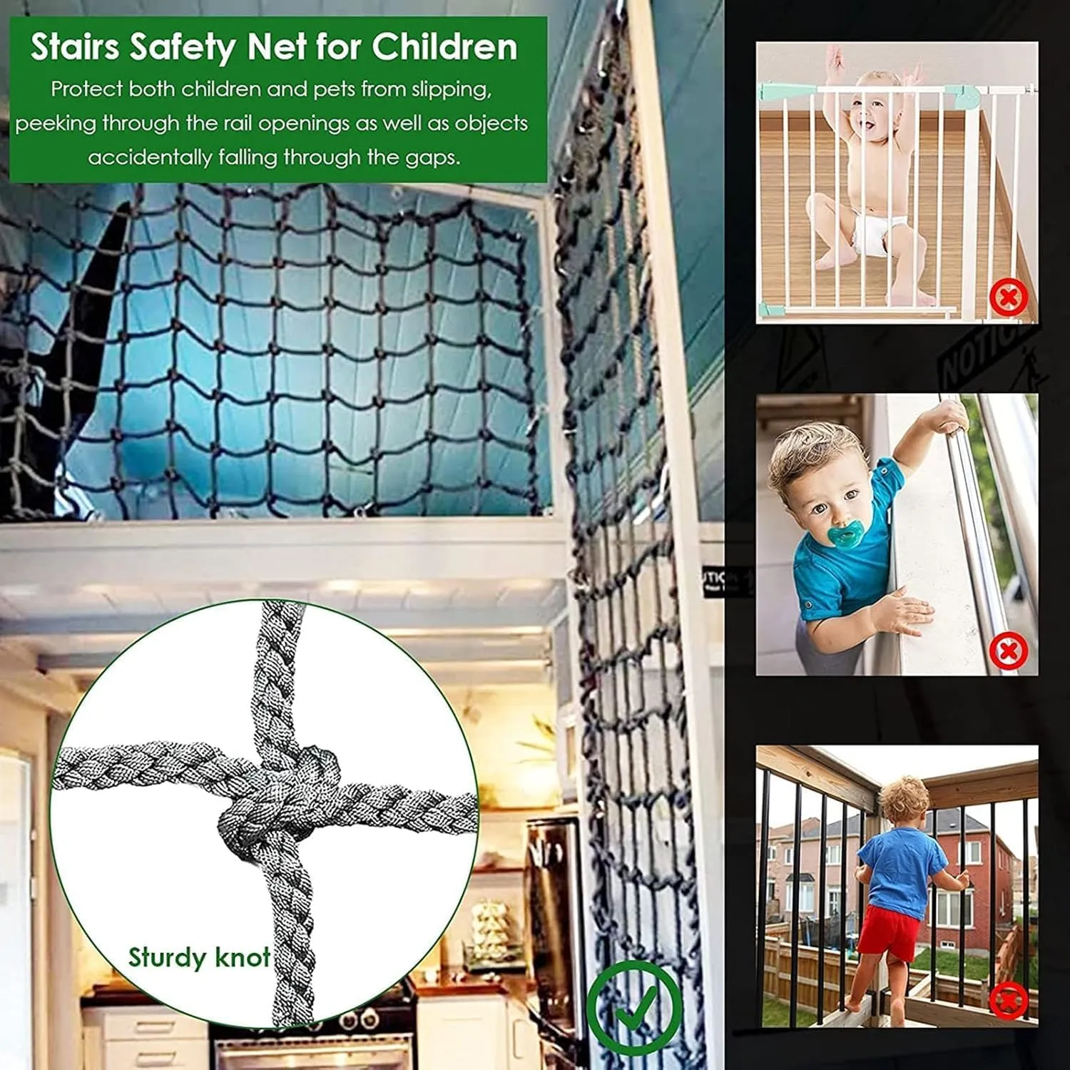 Climbing Net for Outdoor Kids Adults, Backyard Playground Climbing Cargo Net, Heavy Duty Climbing Cargo Net Rope Ladder, for Obstacle Course Training, Balcony Railing Safety Protection.,1.5m*1m