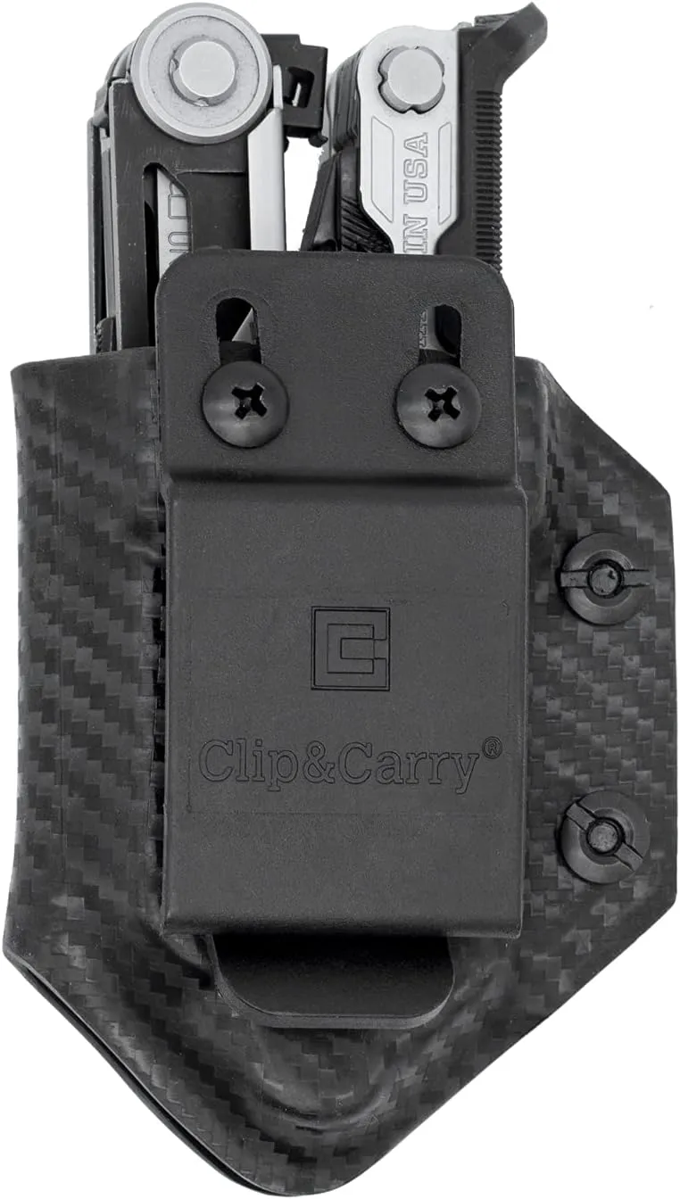 Clip & Carry Kydex Multitool Sheath for GERBER CENTER-DRIVE w/Optional Bit Sidecar Holder ~ Made in USA (Multi-tool & Bits not included) Multi Tool Holster (CARBON FIBER BLACK, TOOL SHEATH ONLY)