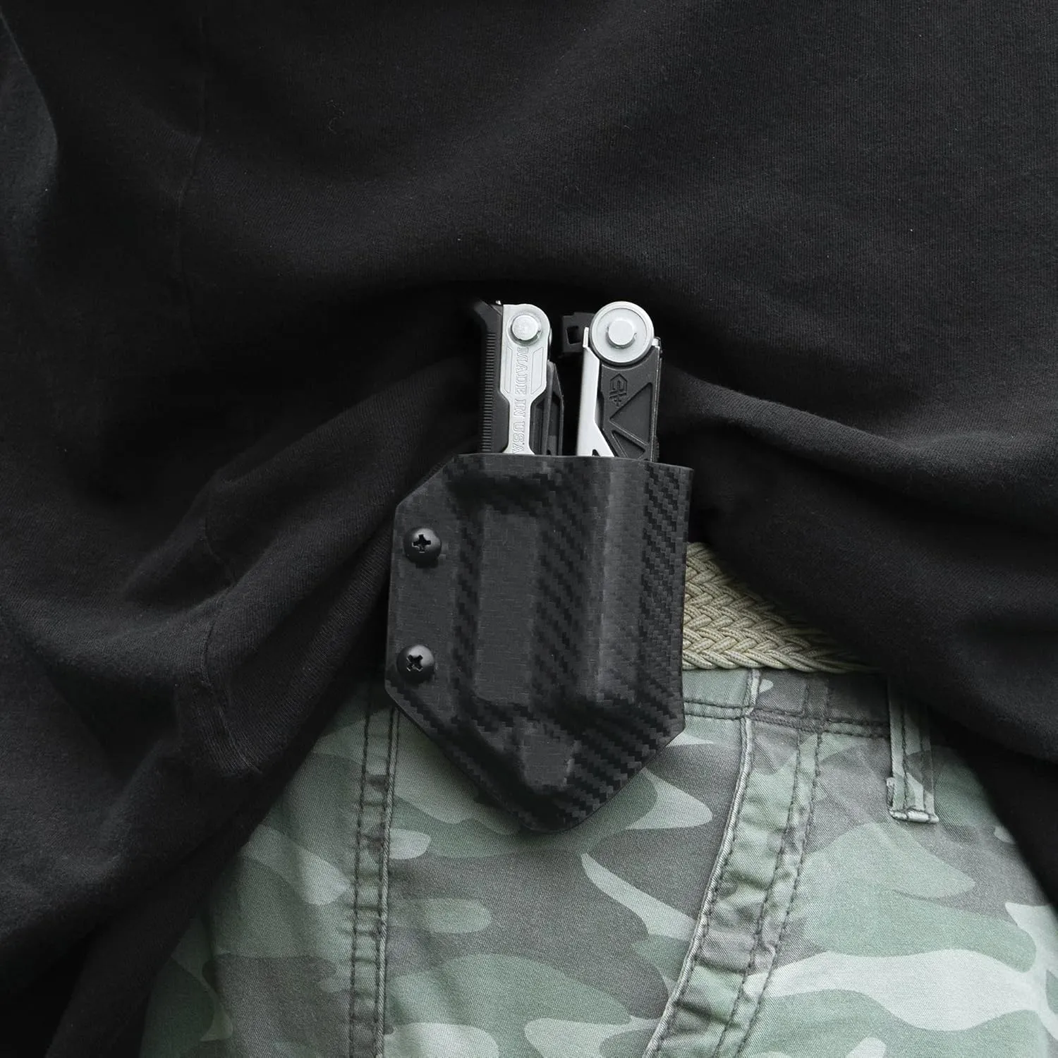 Clip & Carry Kydex Multitool Sheath for GERBER CENTER-DRIVE w/Optional Bit Sidecar Holder ~ Made in USA (Multi-tool & Bits not included) Multi Tool Holster (CARBON FIBER BLACK, TOOL SHEATH ONLY)