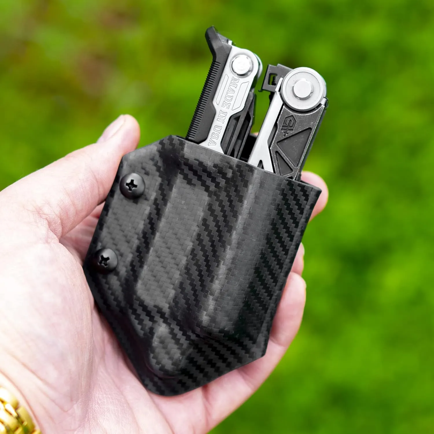 Clip & Carry Kydex Multitool Sheath for GERBER CENTER-DRIVE w/Optional Bit Sidecar Holder ~ Made in USA (Multi-tool & Bits not included) Multi Tool Holster (CARBON FIBER BLACK, TOOL SHEATH ONLY)