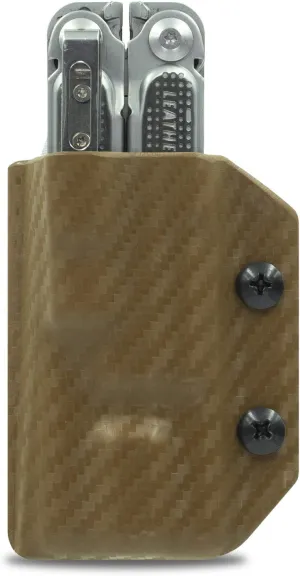 Clip & Carry Kydex Multitool Sheath for LEATHERMAN FREE P4 - Made in USA (Multi-tool not included) EDC Multi Tool Holder Holster Cover (Brown Carbon Fiber)