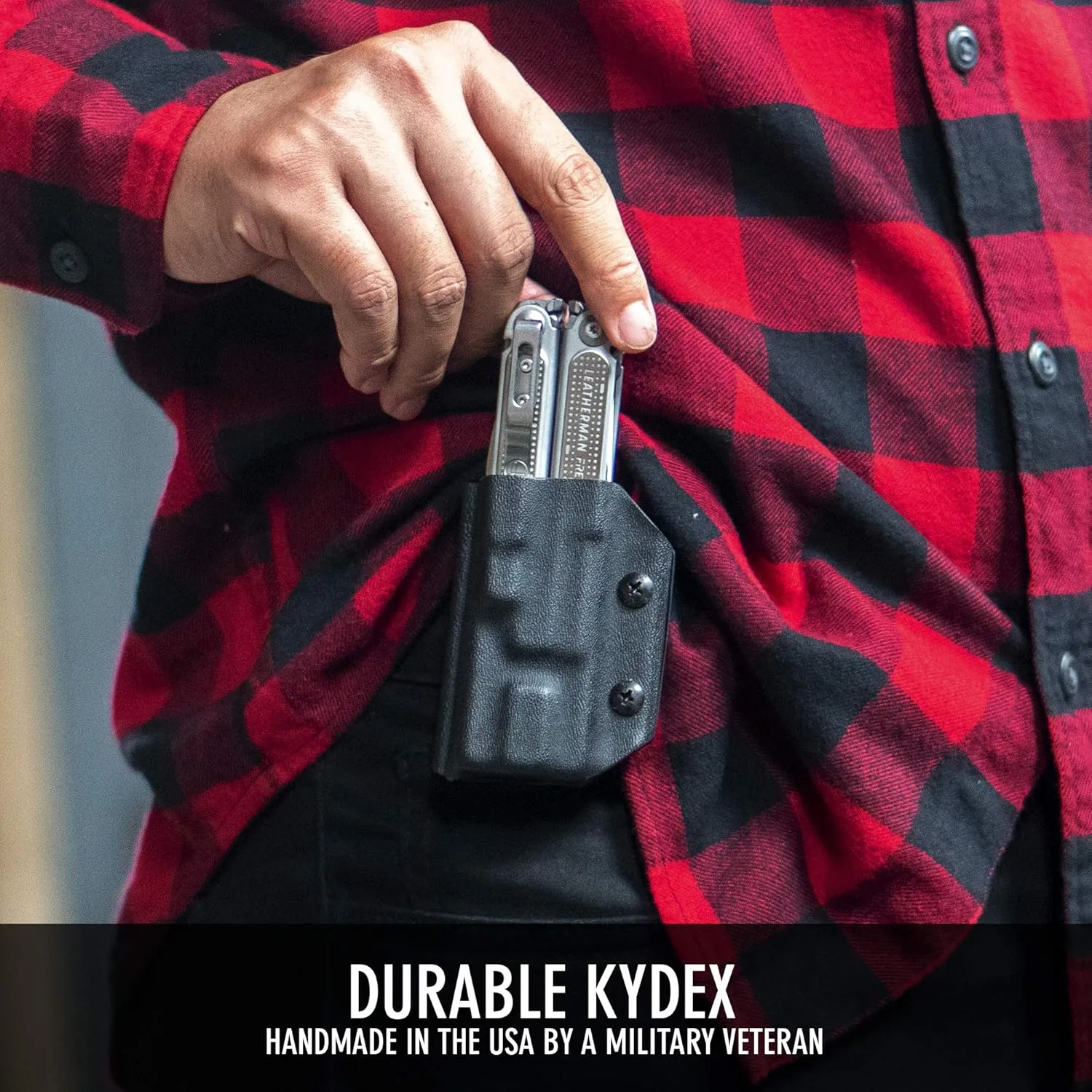 Clip & Carry Kydex Multitool Sheath for LEATHERMAN FREE P4 - Made in USA (Multi-tool not included) EDC Multi Tool Holder Holster Cover (Brown Carbon Fiber)