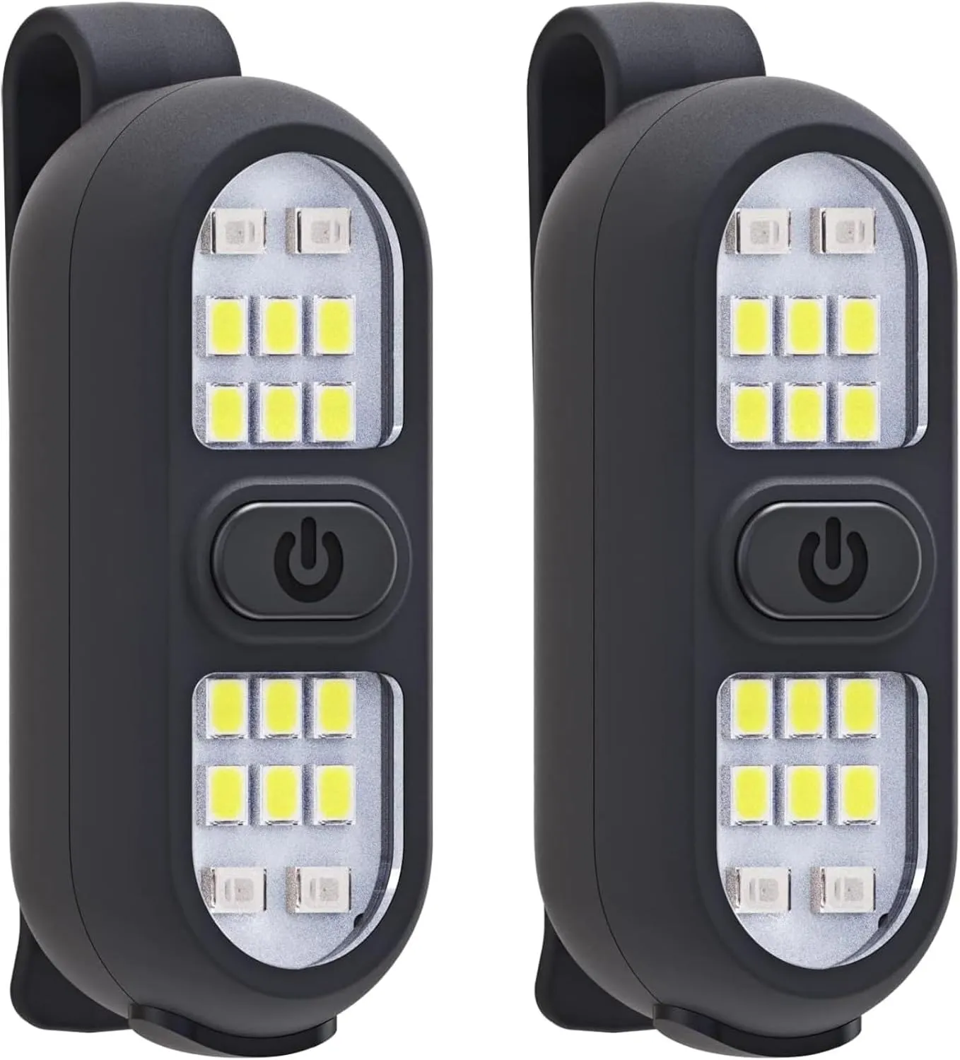 Clip On Flashlight, Running Light Night Walking Rechargeable Safety Light Hands Free Flashlight Portable LED Work Light Warning Flashing Camping Hiking Walking Dog Black (2 Pack Black)