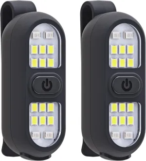 Clip On Flashlight, Running Light Night Walking Rechargeable Safety Light Hands Free Flashlight Portable LED Work Light Warning Flashing Camping Hiking Walking Dog Black (2 Pack Black)
