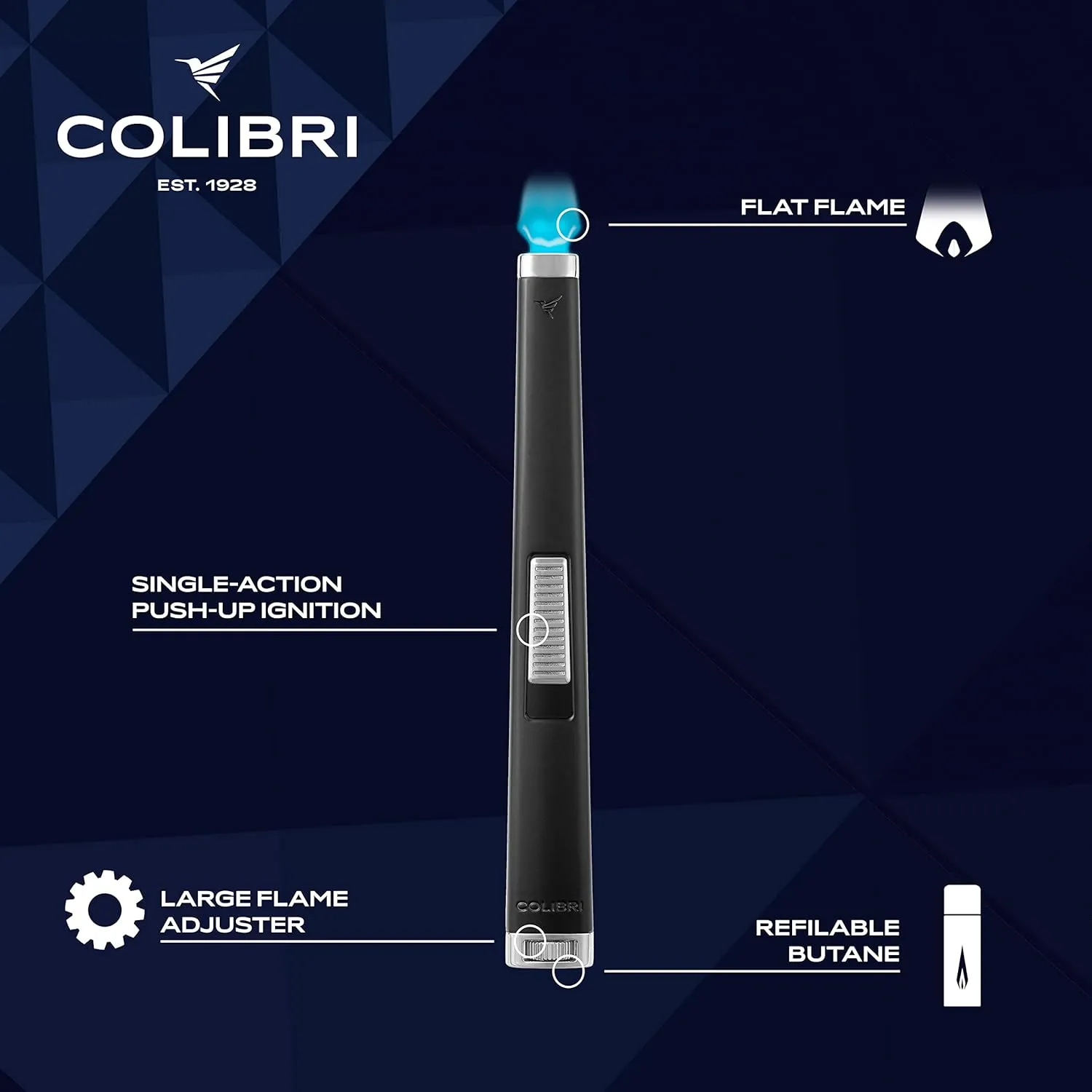 Colibri Aura 10mm Flat Flame Torch Lighter - Multi-Purpose Butane Refillable Candle and Camping Accessory - Single Action
