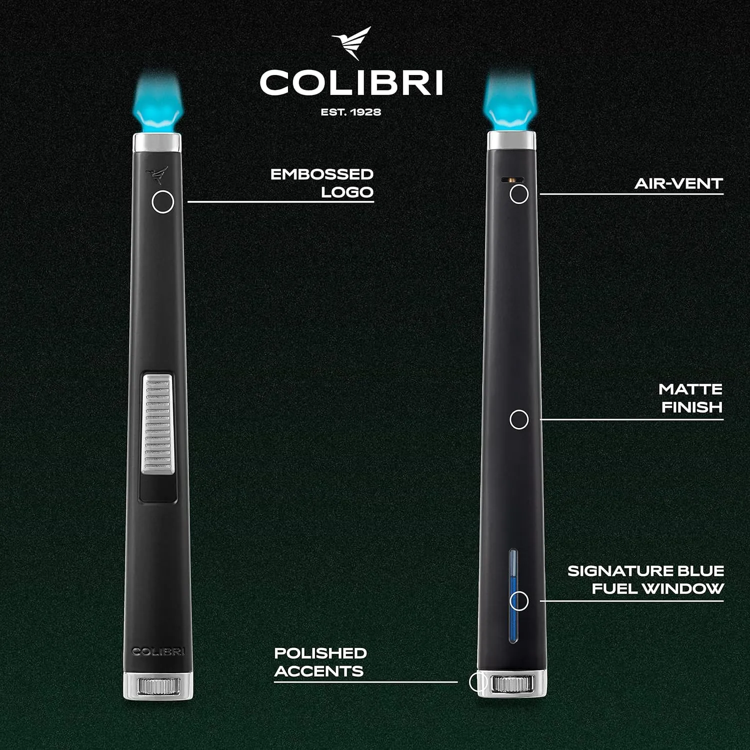Colibri Aura 10mm Flat Flame Torch Lighter - Multi-Purpose Butane Refillable Candle and Camping Accessory - Single Action
