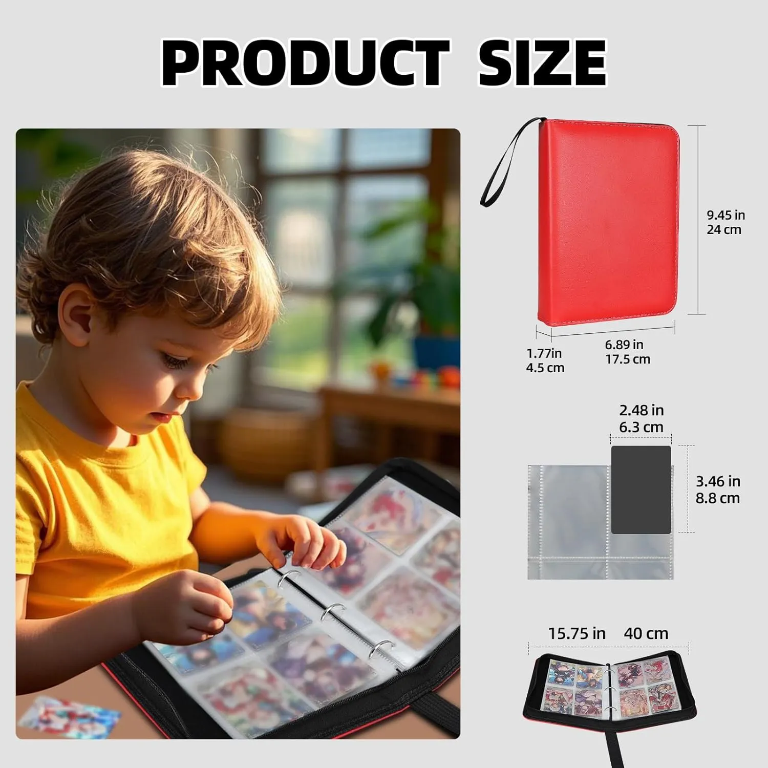 Collectible Trading Card Albums,4 Pocket Card Binder, 400 Double Sided Pocket PU Premium Zip Trading Collection Binderwith 50 Removable Sleeves, Card Folder forTCG, Sports Cards (Pink White)