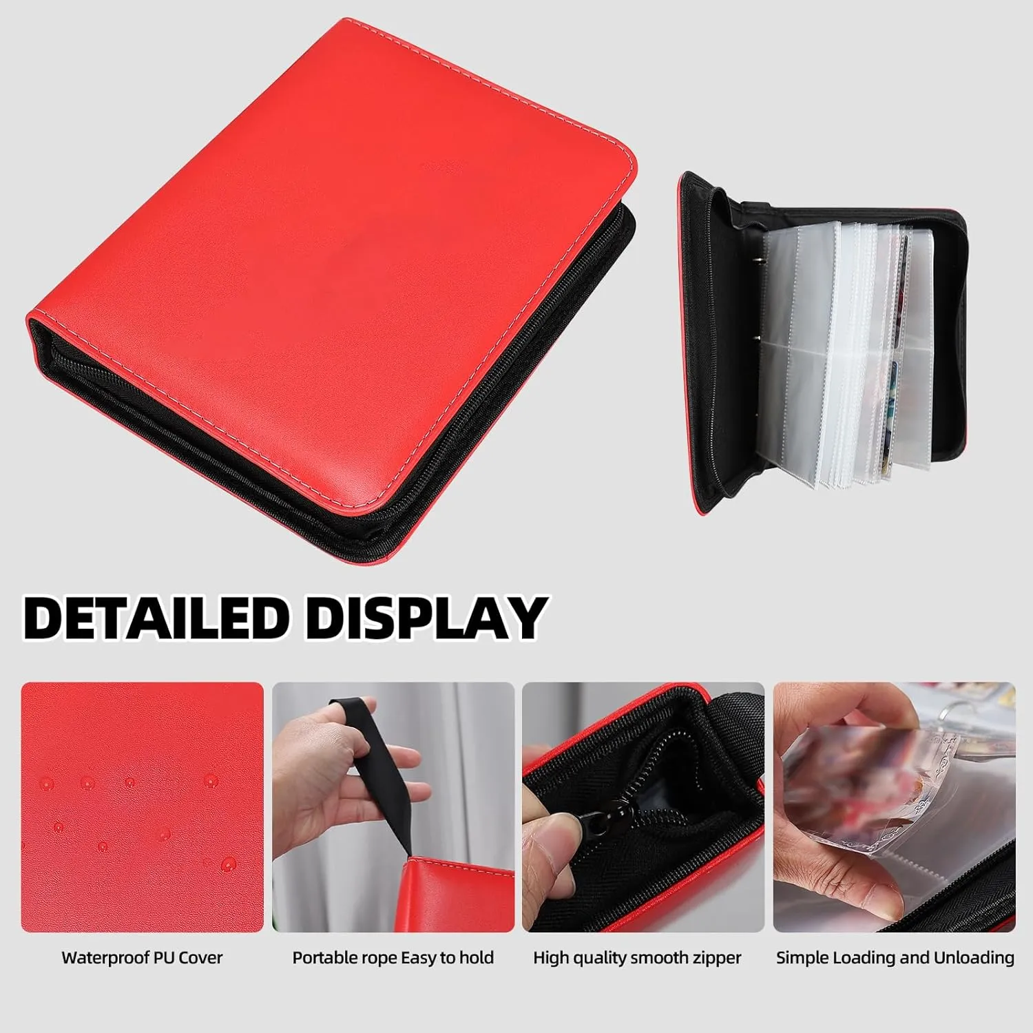 Collectible Trading Card Albums,4 Pocket Card Binder, 400 Double Sided Pocket PU Premium Zip Trading Collection Binderwith 50 Removable Sleeves, Card Folder forTCG, Sports Cards (Pink White)