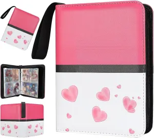Collectible Trading Card Albums,4 Pocket Card Binder, 400 Double Sided Pocket PU Premium Zip Trading Collection Binderwith 50 Removable Sleeves, Card Folder forTCG, Sports Cards (Pink White)