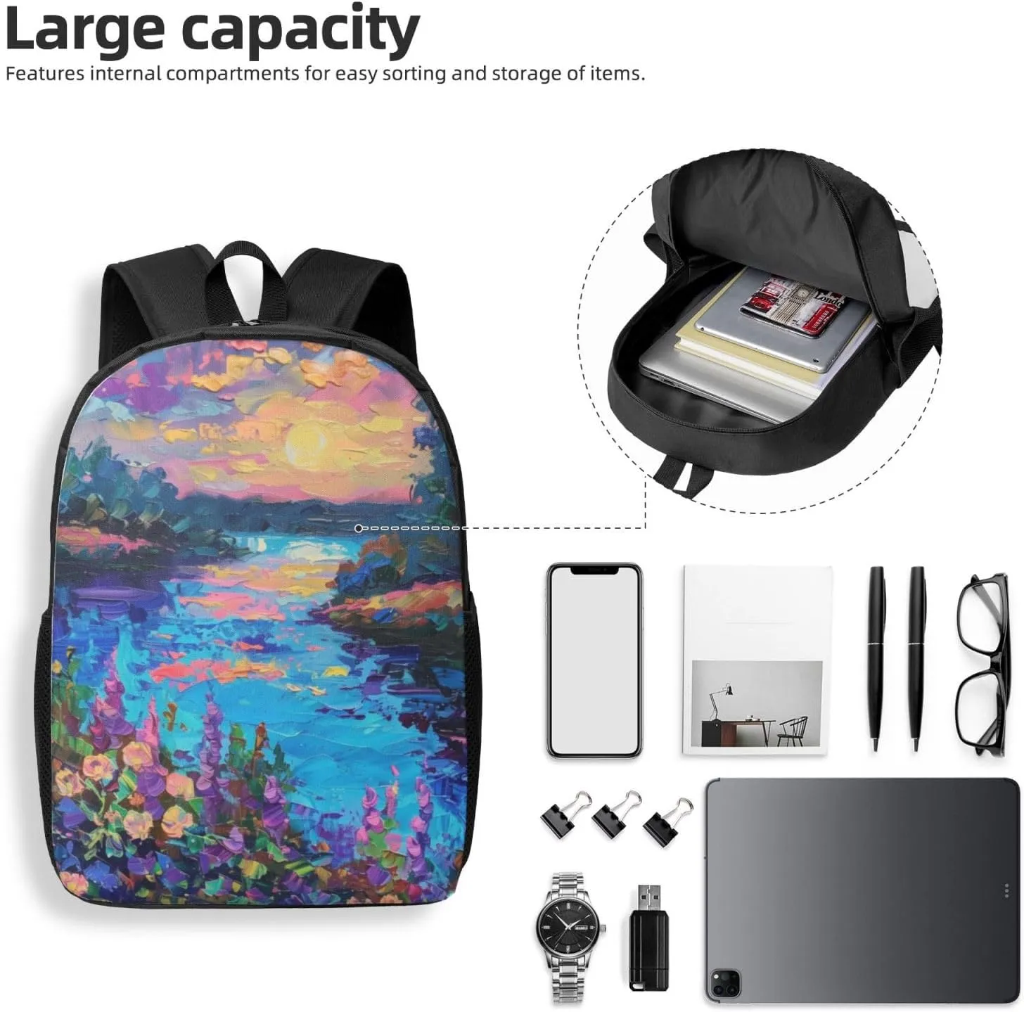 colorful art print Lightweight Casual Travel Backpack with Laptop Compartments for Women men