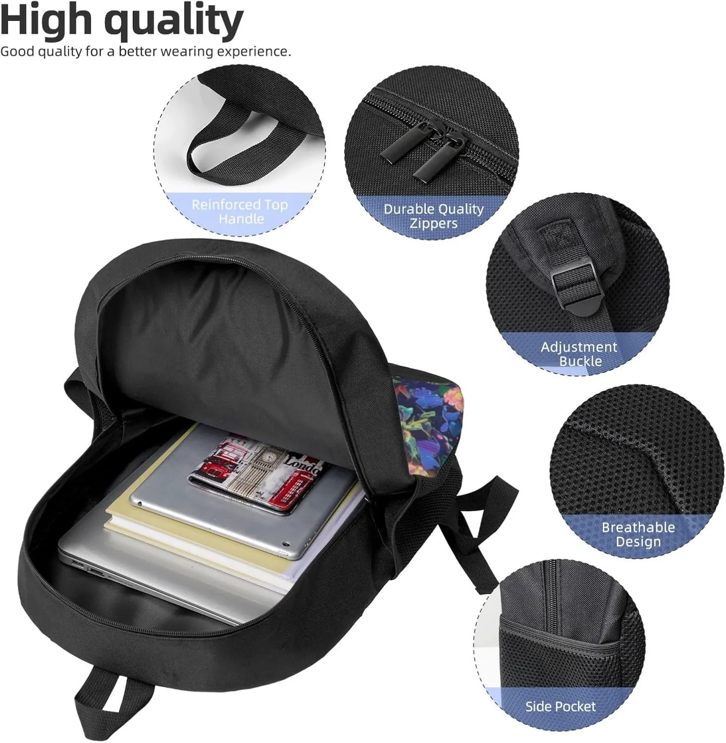 colorful art print Lightweight Casual Travel Backpack with Laptop Compartments for Women men