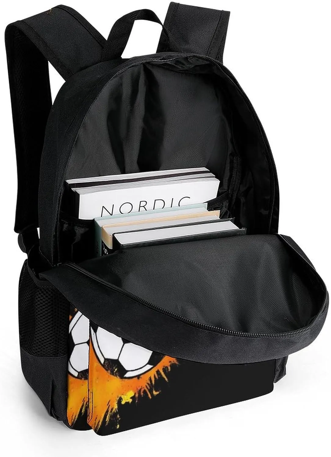 Colorful Paint Splash Ink Football Soccer Ball Black Daypack Polyester Anti-Theft Multipurpose Bookbag Big Capacity Gym Outdoor Hiking Backpack With Adjustable Shoulder Straps
