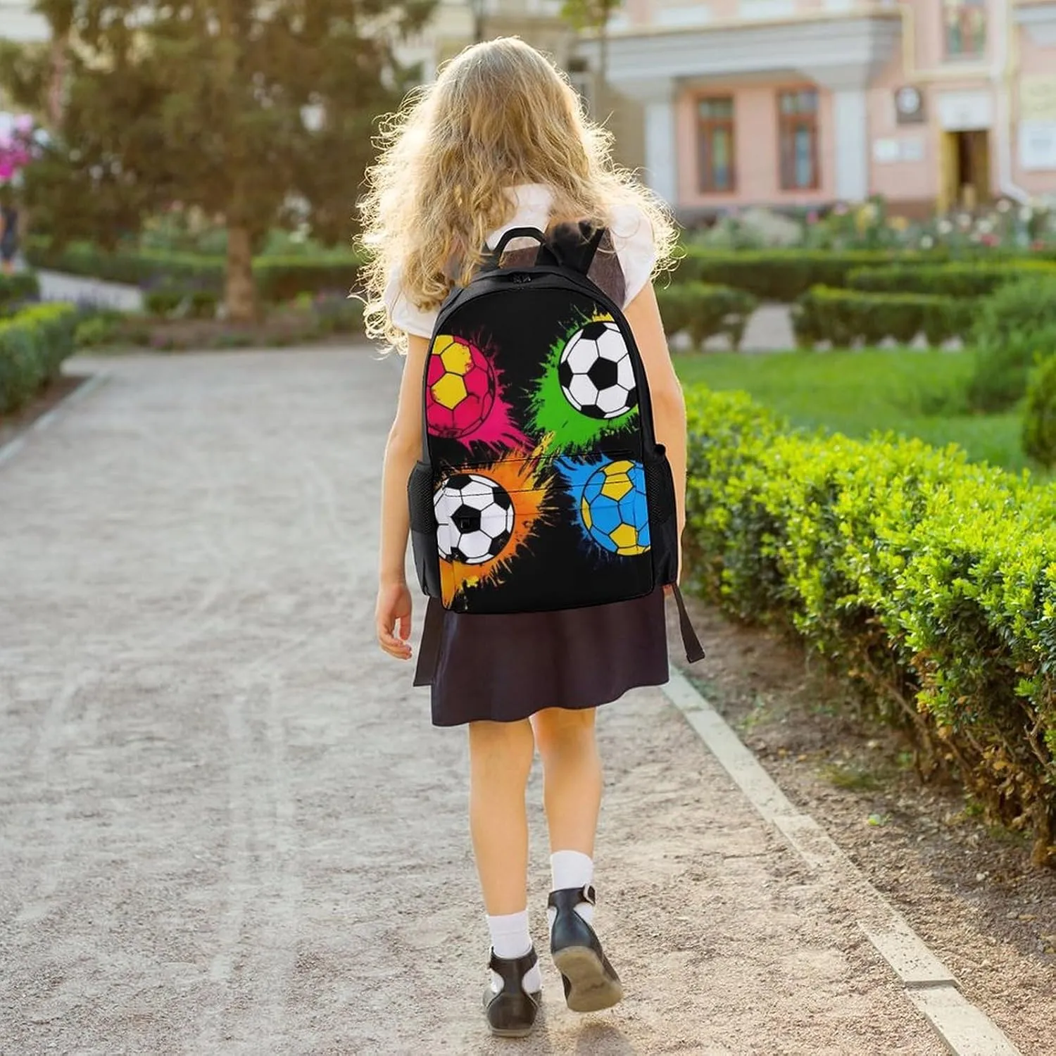Colorful Paint Splash Ink Football Soccer Ball Black Daypack Polyester Anti-Theft Multipurpose Bookbag Big Capacity Gym Outdoor Hiking Backpack With Adjustable Shoulder Straps