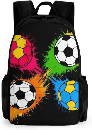 Colorful Paint Splash Ink Football Soccer Ball Black Daypack Polyester Anti-Theft Multipurpose Bookbag Big Capacity Gym Outdoor Hiking Backpack With Adjustable Shoulder Straps