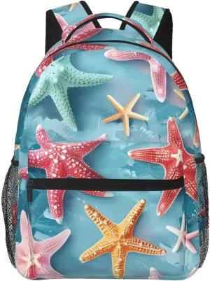 Colorful Starfish Pattern Travel Laptop Backpacks Lightweight Travel Hiking Camping Multipurpose Daypack Casual College Backapck for Men Women Adult