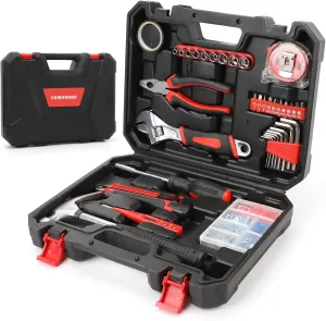 COMOWARE 141-Piece Home Tool Kit - Basic Household Hand Tool Set with Socket Wrench Combination Tools, Plastic Toolbox Storage Case for Home, RV