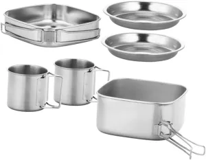 Compact Camping Cookware Set Portable Cooking Pan Pot Stainless Steel Camping Utensils for Easy Cooking