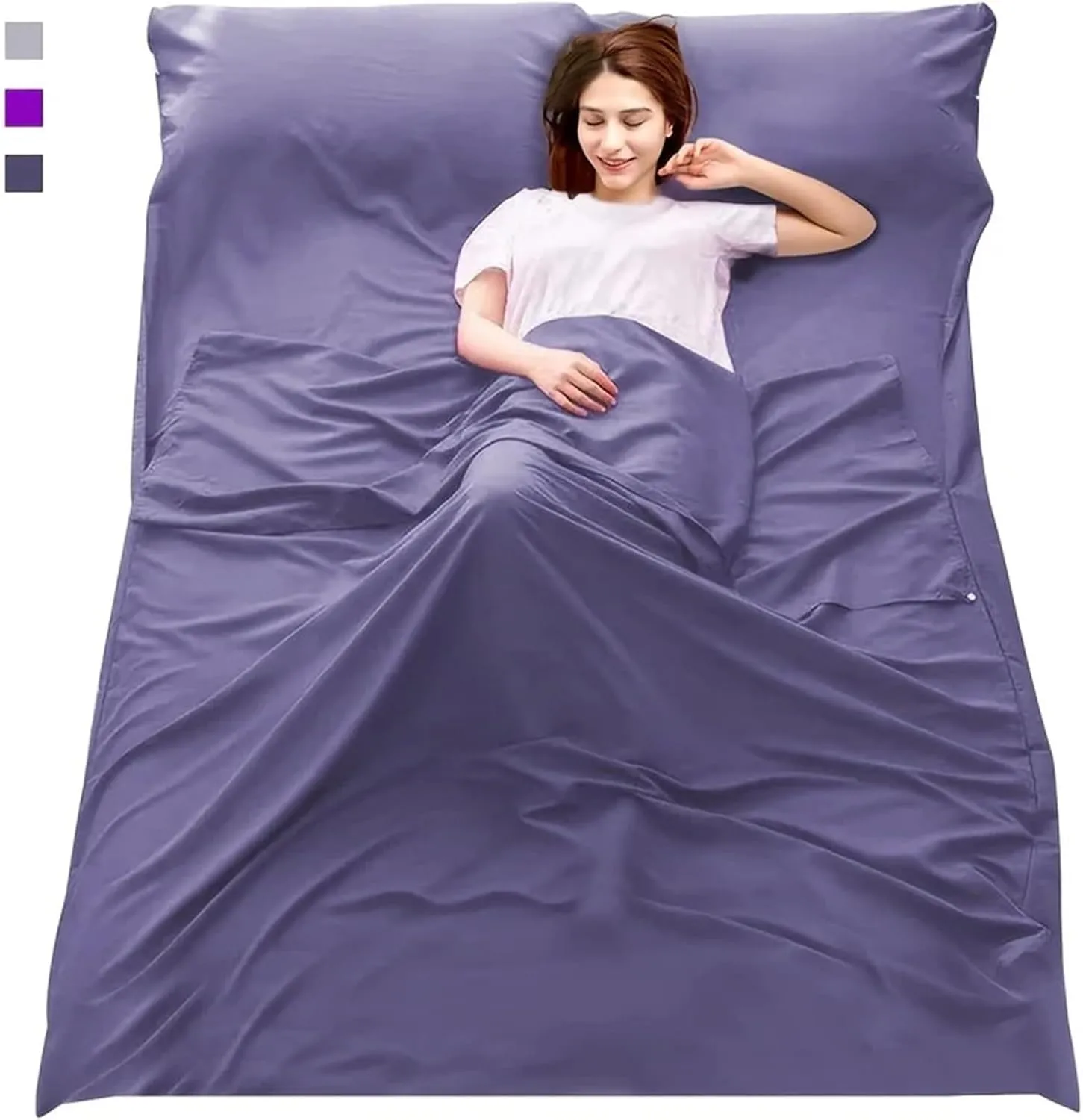 Compact Travel Sleeping Bag Liner Portable Sleeping Sack Outdoor Camping Hotel Travel Single Double Sheet for Adventure Hiking