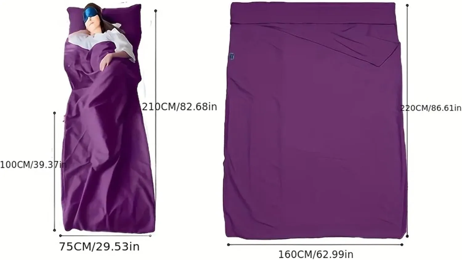 Compact Travel Sleeping Bag Liner Portable Sleeping Sack Outdoor Camping Hotel Travel Single Double Sheet for Adventure Hiking