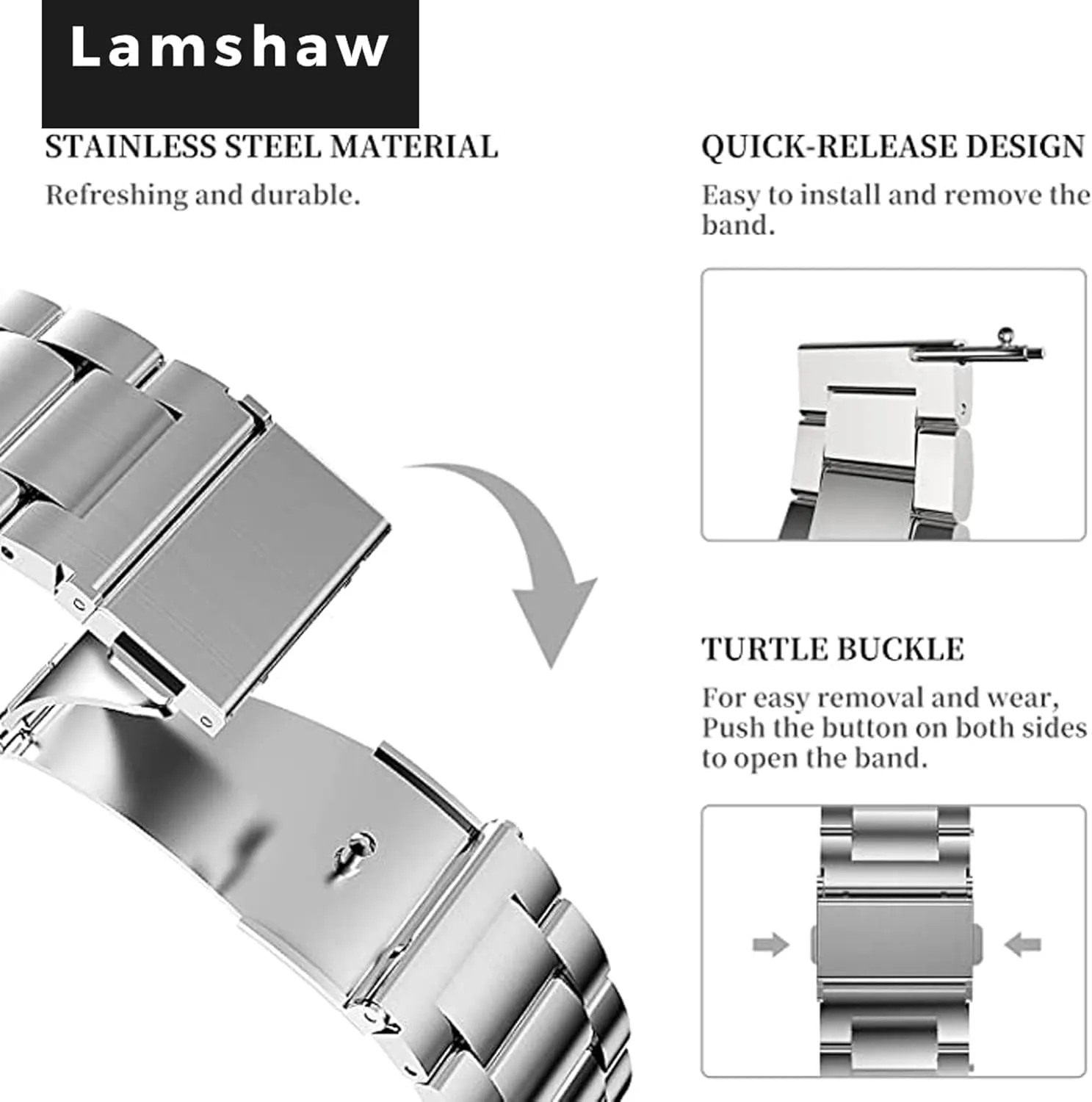 Compatible for Donerton T50S T50H Smart Watch Band, Lamshaw Quick Release Stainless Steel Metal Replacement Straps Compatible for Donerton T50S T50H 1.85" Smartwatch/Uaue T50S 1.85" Smart Watch/VKAROOD KC88 1.43" Smart Watch