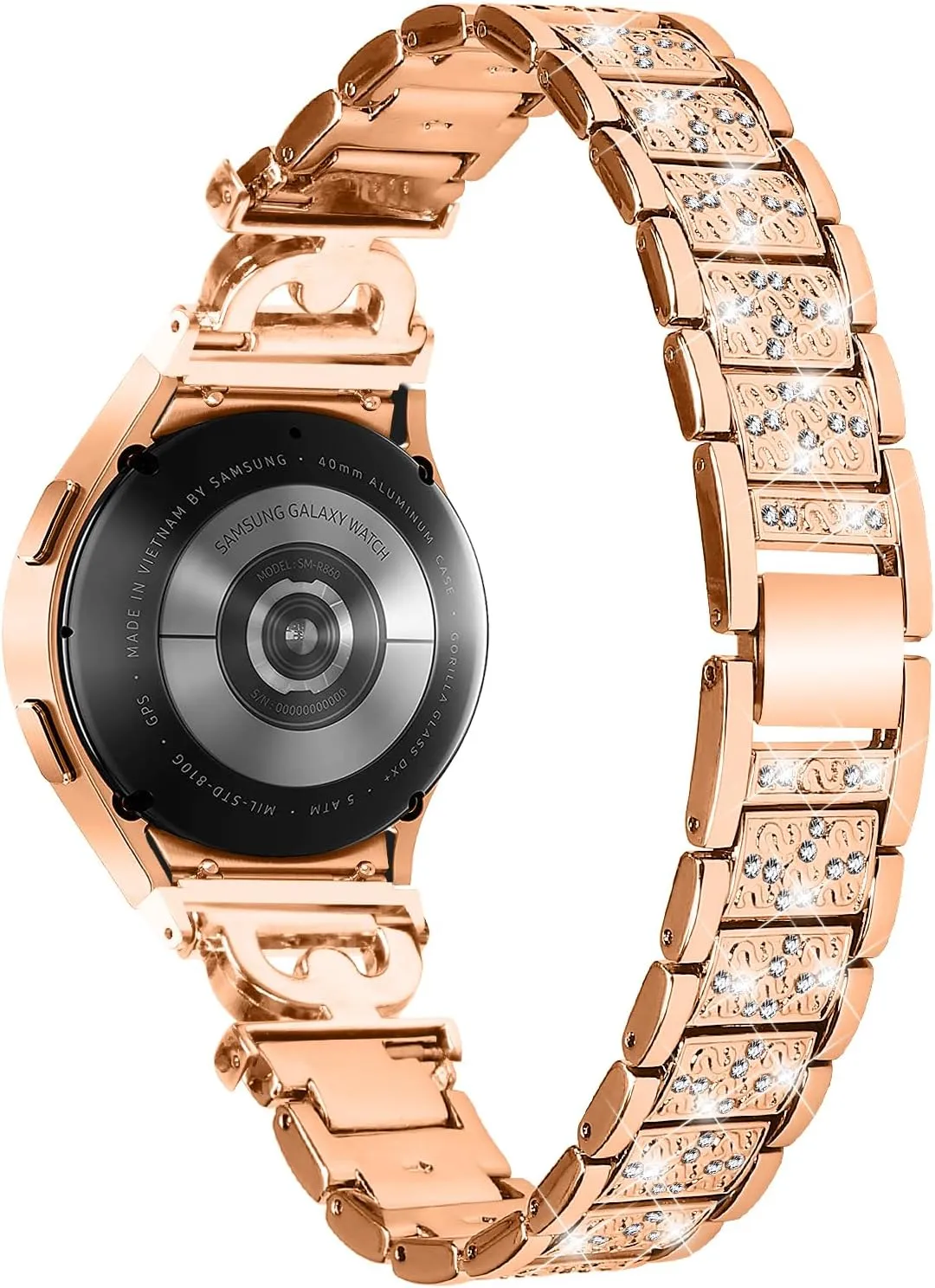 Compatible For Galaxy watch 5 40 mm 44mm Bands, Bling Rhinestones Replacement Band Stainless Steel Smart Wristband For Samsung Galaxy Watch 4 Classic 42mm 46mm