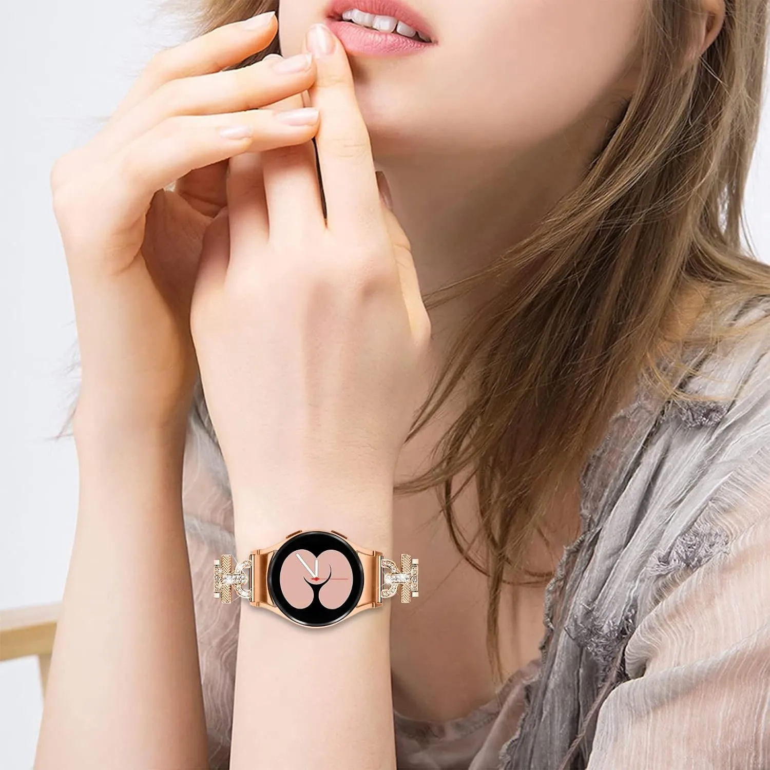 Compatible For Galaxy watch 5 40 mm 44mm Bands, Bling Rhinestones Replacement Band Stainless Steel Smart Wristband For Samsung Galaxy Watch 4 Classic 42mm 46mm