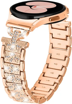 Compatible For Galaxy watch 5 40 mm 44mm Bands, Bling Rhinestones Replacement Band Stainless Steel Smart Wristband For Samsung Galaxy Watch 4 Classic 42mm 46mm