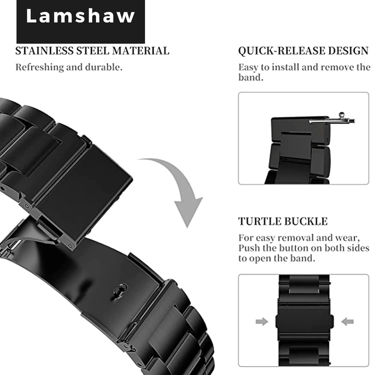 Compatible for SKG R8 Smart Watches Band, Quick Release Stainless Steel Metal Replacement Straps Compatible with SKG R8 1.8'' Fitness Tracker Smart Watches/VRPEFIT IDS01 Smart Watches