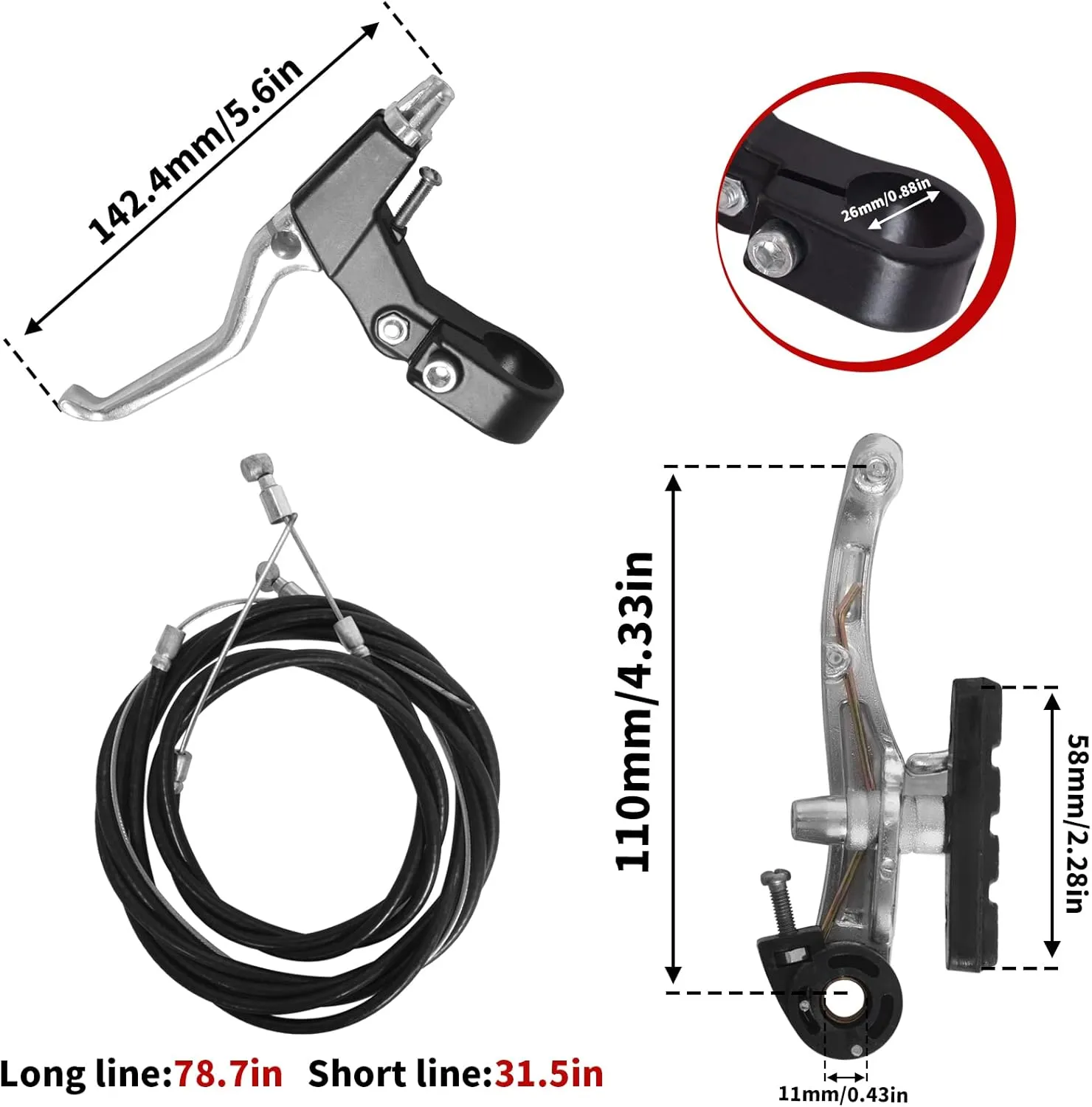 Complete Bike Brakes Set, Universal Bike Front and Rear MTB Brake, Inner and Outer Callipers Cables Lever Kit with Multi-Tool Wrenches Silver