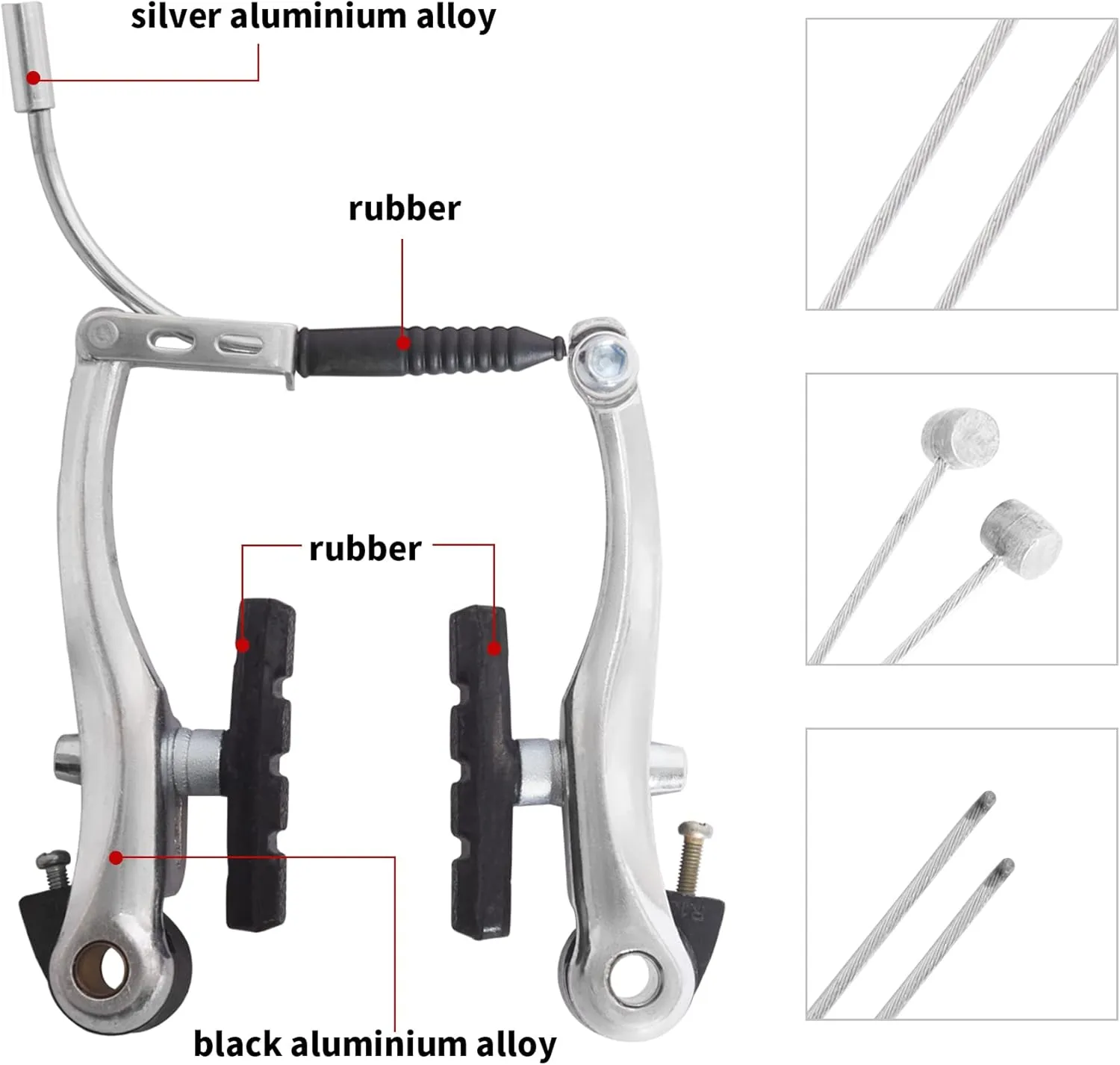 Complete Bike Brakes Set, Universal Bike Front and Rear MTB Brake, Inner and Outer Callipers Cables Lever Kit with Multi-Tool Wrenches Silver