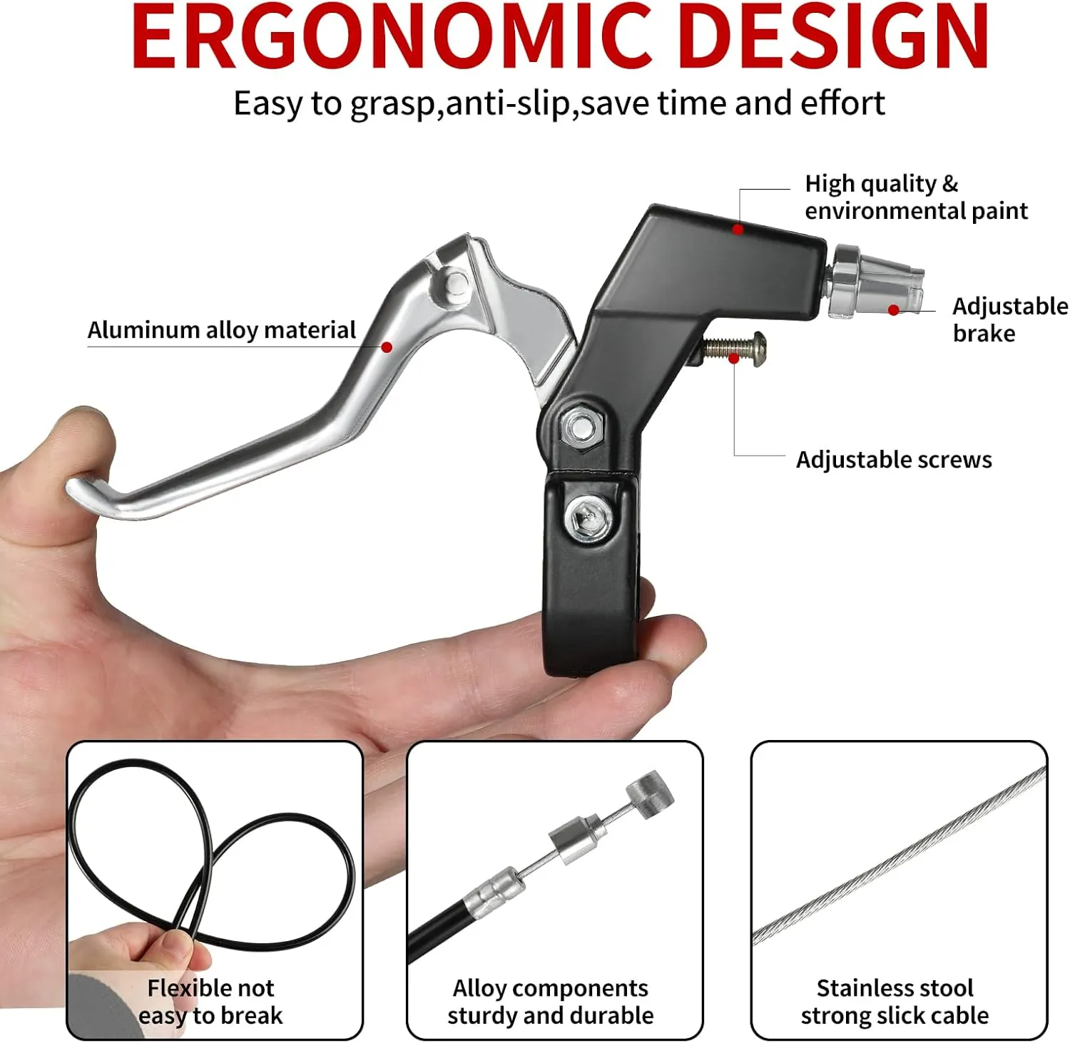 Complete Bike Brakes Set - Universal Front and Rear Brakes with Cables and Levers, Including Multi-Tool Wrenches (Silver)
