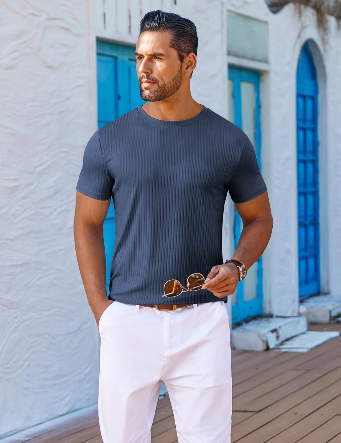 COOFANDY Mens T-Shirts Short Sleeve Plain Tshirts Casual Crew Neck Basic T Shirt Soft Cooling Fitted Stretch Tee Shirts