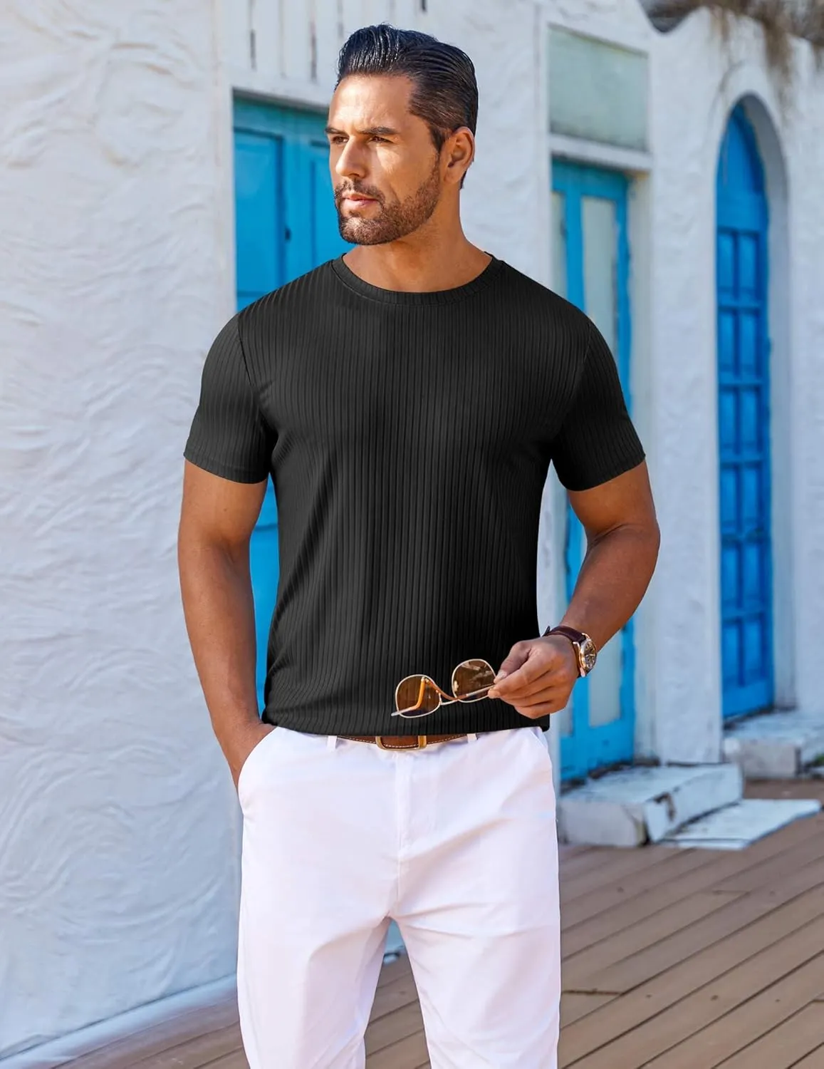 COOFANDY Mens T-Shirts Short Sleeve Plain Tshirts Casual Crew Neck Basic T Shirt Soft Cooling Fitted Stretch Tee Shirts