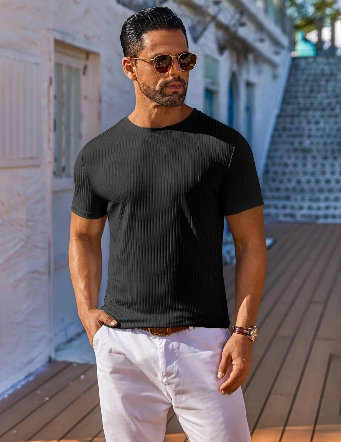 COOFANDY Mens T-Shirts Short Sleeve Plain Tshirts Casual Crew Neck Basic T Shirt Soft Cooling Fitted Stretch Tee Shirts