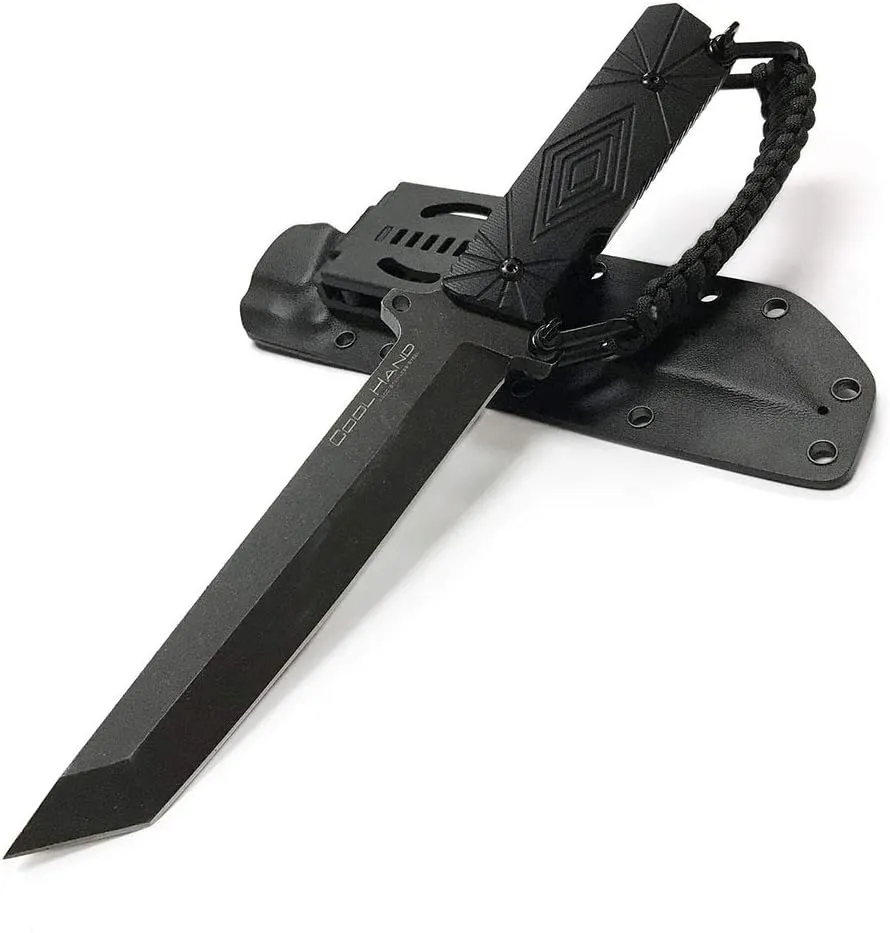 Cool Hand 3/8" Thick Beast Tanto Survival Knife - Durable Fixed Blade in Stainless Steel with Kydex Sheath, Belt Clip, and Paracord Attachment Included