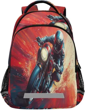 Cool Motorcycle Rider Design Waterproof Backpack - Casual Outdoor Sports Daypack with Ergonomic Shoulder Straps#535