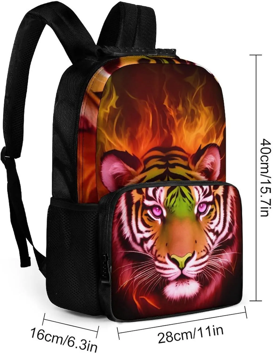 Cool Tiger Head Fire Surreal Style Art Rucksacks Lightweight Multipurpose Anti-Theft Shoulder Bag Big Capacity Laptop Book Bag Rucksack With Padded Straps