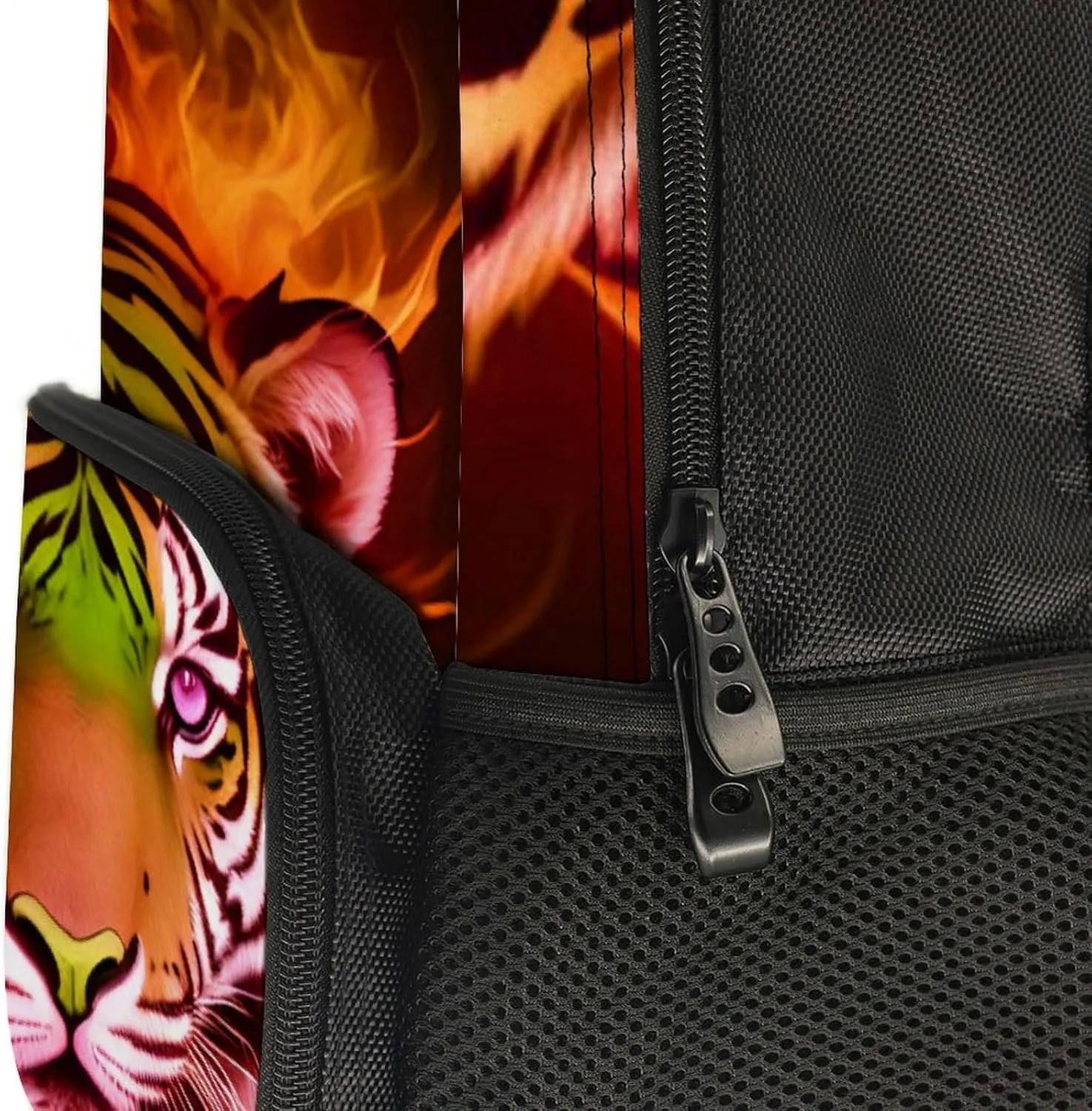Cool Tiger Head Fire Surreal Style Art Rucksacks Lightweight Multipurpose Anti-Theft Shoulder Bag Big Capacity Laptop Book Bag Rucksack With Padded Straps