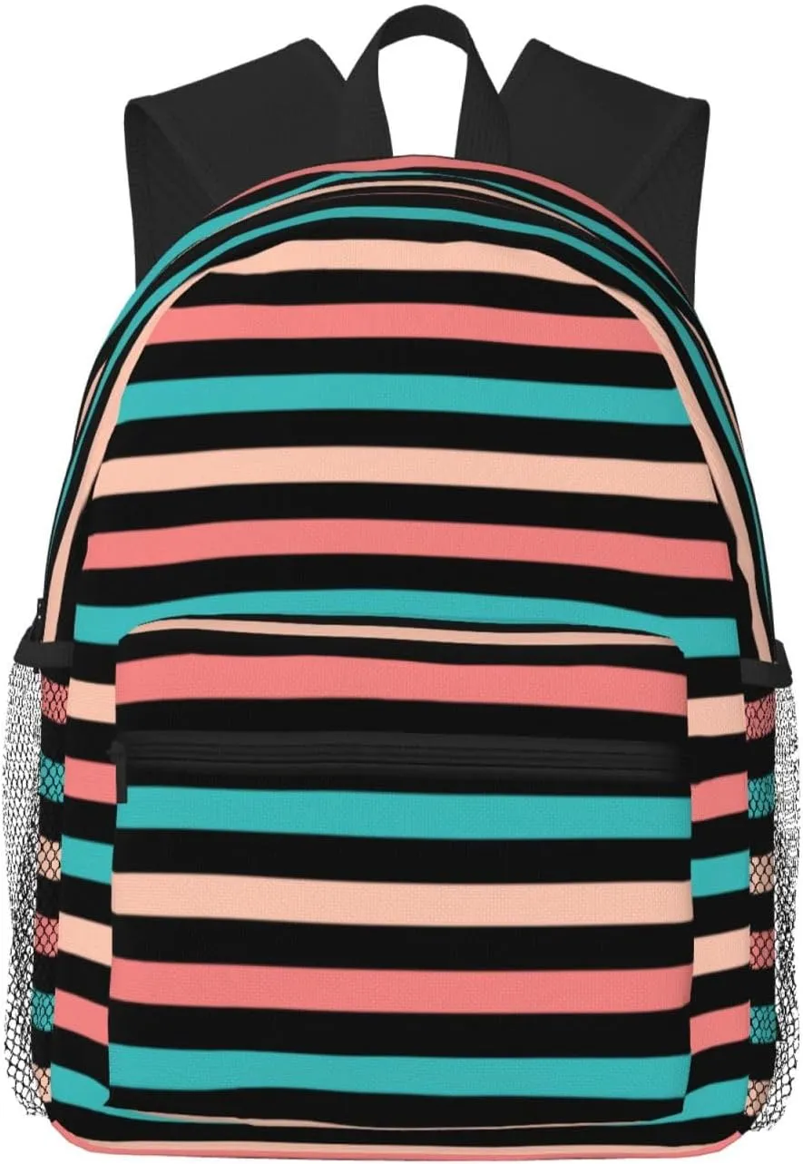 Coral And Aqua Blue Stripes Pattern Lightweight Packable Backpack Travel Casual Hiking Daypack Foldable Backpack For Men Women